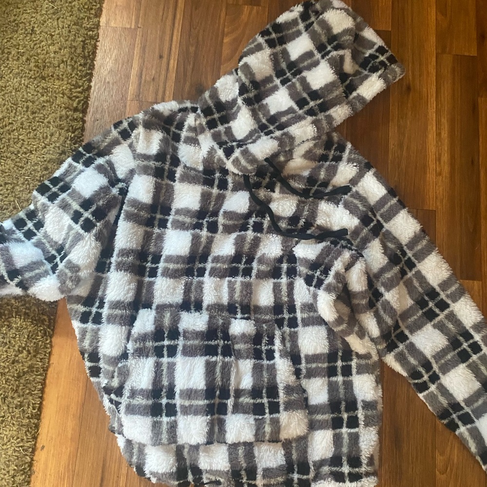 Plaid Hooded Fleece Pullover